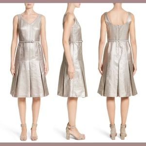 NWT Lafayette 148 Lois Ceremonial Cloth Dress in‎ Oyster Metallic [SZ 16 ]